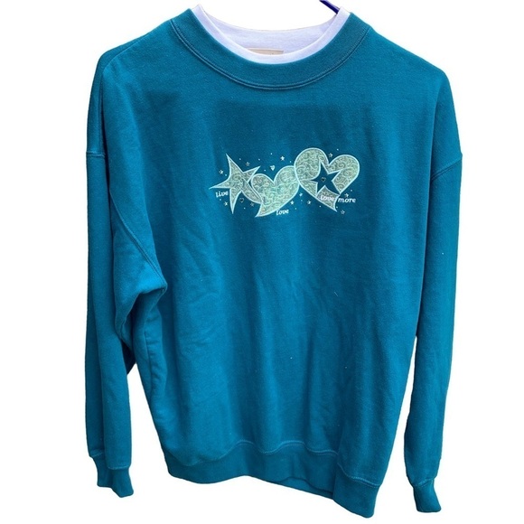Vintage Crewneck Sweatshirt Y2k Live Love More Hearts - Picture 1 of 5